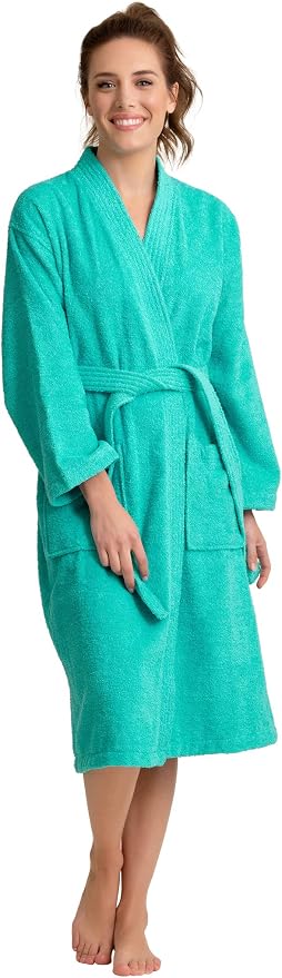 Women's Turkish Terry Kimono Style Bathrobe - 100% Cotton Robe for Women - Comfortable & Absorbent - Soft & Cozy Wear
