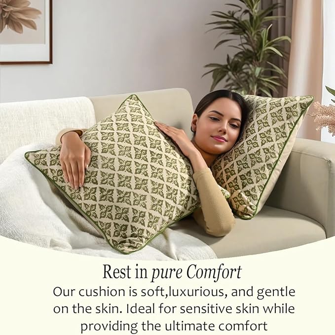 CPC Vintage Petal Trellis Throw Piping Pillow Covers for Couch 24"x24" Inch Pillows for Living Room 100% Cotton Boho Cute Flower Cushion Covers Gift for Spring, Mother's Day