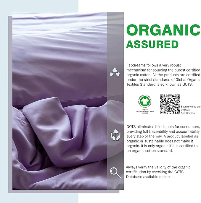 Fabdreams 100% Organic Cotton Full Size Sheet Set | 400 Thread Count Sheet Set | GOTS Certified | Long Staple Cotton | Upto 17" Elasticised Deep Pockets | Soft Silky Shiny | Lilac