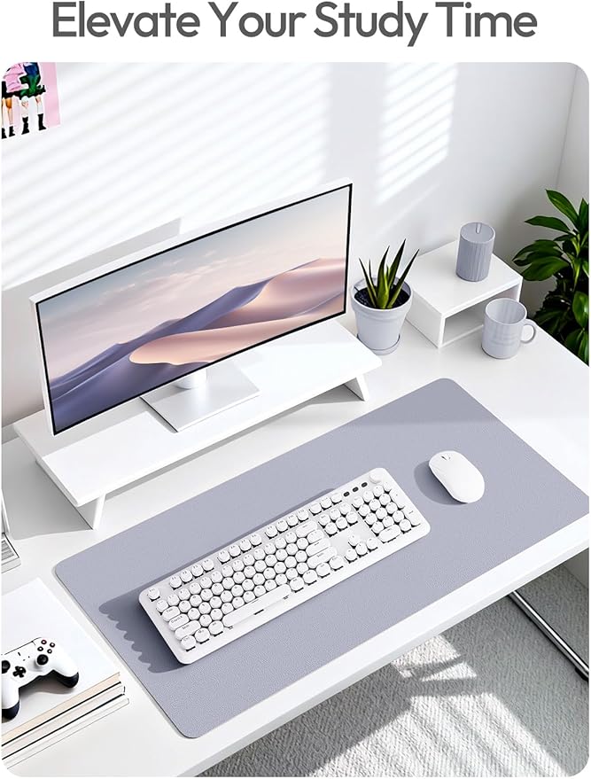 YSAGi Leather Desk Pad Protector, Office Desk Mat, Large Mouse Pad, Non-Slip PU Leather Desk Blotter, Laptop Desk Pad, Waterproof Desk Writing Pad for Office and Home (Soft Lavender, 35.4" x 17")