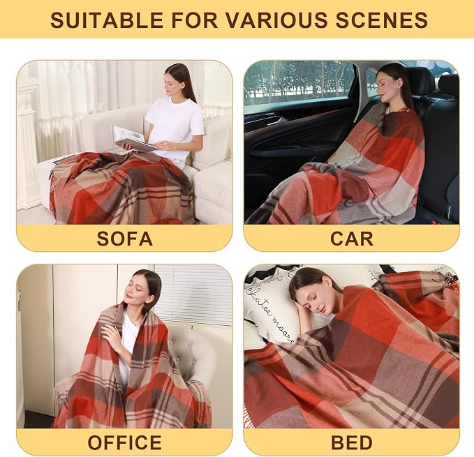 Woolly Throw Pure Wool Blanket - Large 55x83 inches, 1.5 lbs,Wool Fringed Knee Throw Blanket for Couch Bed Outdoor Travel,Soft Lightweight Breathable Blanket for All Season,Festive Plaid