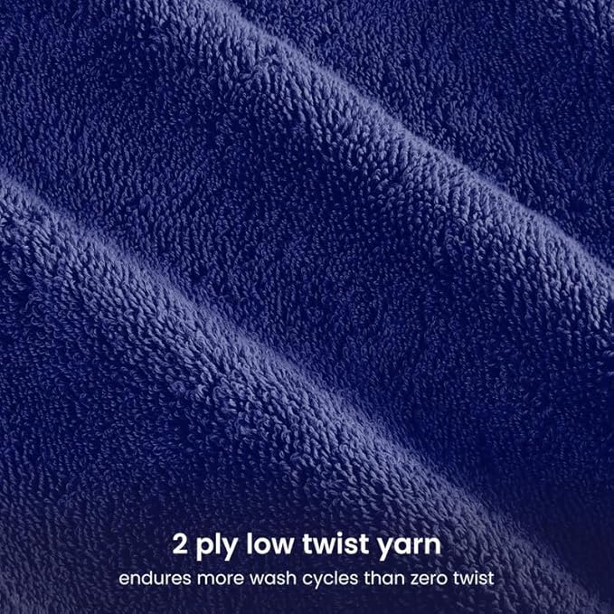 BIOWEAVES 100% Organic Cotton Bath Towel Set | 700 GSM Plush 6-Piece Premium Towel Set GOTS Certified, 2 Bath Towels, 2 Hand Towels & 2 Washcloths - Navy Blue