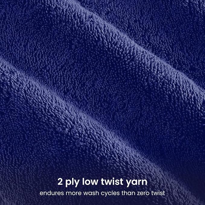 BIOWEAVES 100% Organic Cotton 700 GSM Plush Luxury Bath Towels for Bathroom 30" x 58" GOTS Certified - Navy Blue, Pack of 2