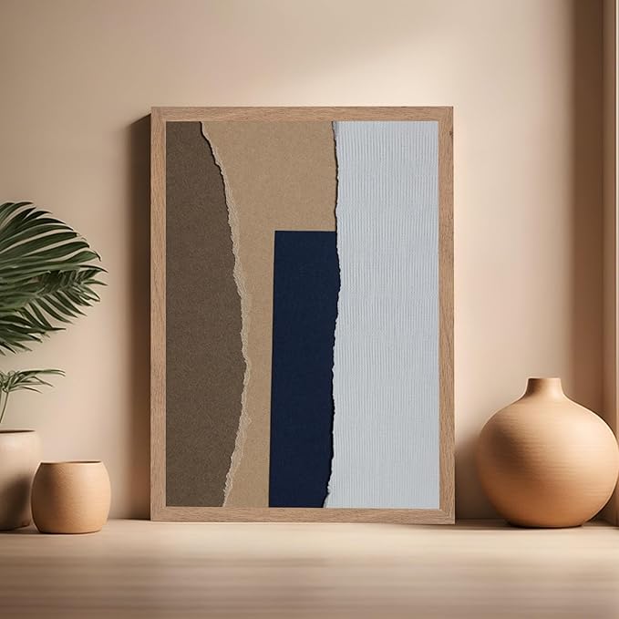 Monem Art Torn Paper Neutral Collage Print - Minimalist Scandinavian Abstract Poster - Wall Decor for Living Room, Bedroom or Office - 16x20 Beige Framed Wall Art by Mareike Bohmer