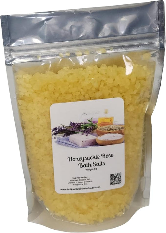 Bath Salts | 1lb Bag (16oz.) | Choose Your Scent | Epsom Salt | Sea Salt| Bathing | Body Care | Beauty | Relaxation | Spa | Pedicure | Manicure | Soak (Honeysuckle Rose)