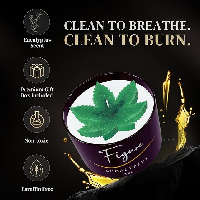 Cannabis Leaf Eucalyptus Scented Candle | All Natural for Cannabis Lovers | Hand-Poured Aromatherapy | Organic Soy & Beeswax Blend | 100% Beeswax Wick | Essential Oils | Gift Box Included