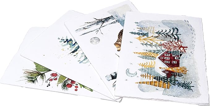 WANDERINGS Handmade Deckle Edge Blank Greeting Cards & Envelopes – Sympathy, Memorial & Thank You Cards – 300 GSM Cotton Paper – 20 Cards (4 Designs) – 5x7 Artisan Cards