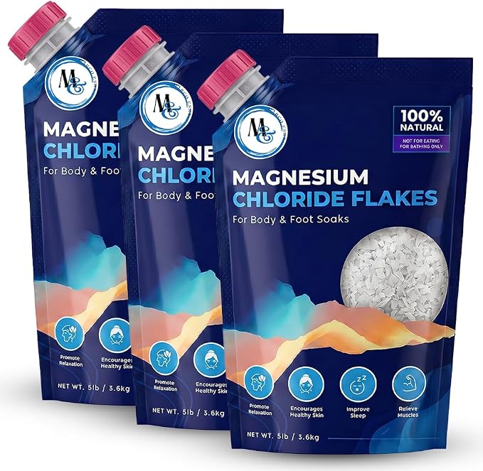 Dead Sea Magnesium Flakes Bath & Foot Soak, Unscented - 5 lb - 3 Pack