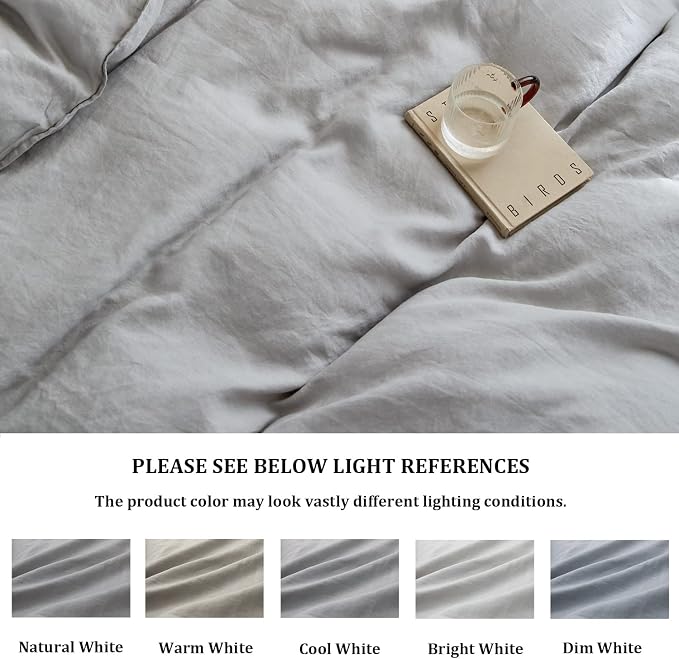 TOSMO Linen Duvet Cover Set, 100% French Flax Natural Linen Bedding 3pcs Set, Soft Breathable for Hot Sleepers 1 Duvet Cover and 2 Pillowcases (Light Grey, Queen)