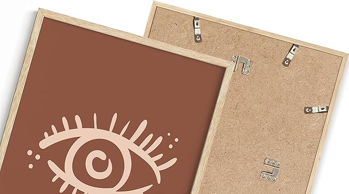 Mystical Evil Eye Wall Art Nazar Protection Symbol Earth Tones Terracotta Mid Century Modern 24x36 Inch Oak Wood Beige Framed Boho Spiritual Decor Print for Home