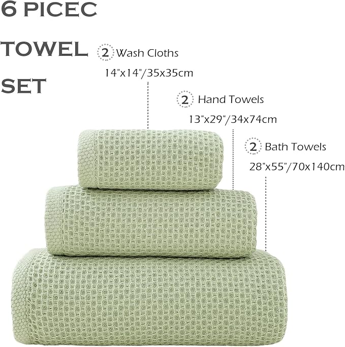 SK Studio 6 Piece Bath Towels Set, Cotton Hotel Large Waffle Bath Towels Absorbent Quick Dry with 2 Bath Towels, 2 Hand Towels, 2 Washcloths for Bathroom Spa, Pink 1