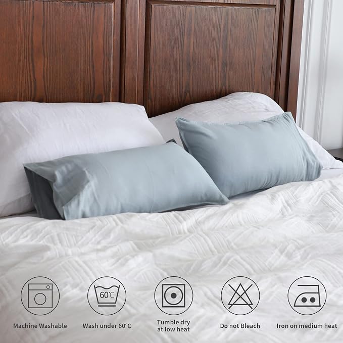 Simple&Opulence Linen Lumbar Pillow Covers 12x20 Inch Set of 2 Flax Cotton Blend Rectangular Decorative Throw Cushion Cover for Couch Sofa Bedroom Office Soft Breathable Farmhouse - Dusty Blue