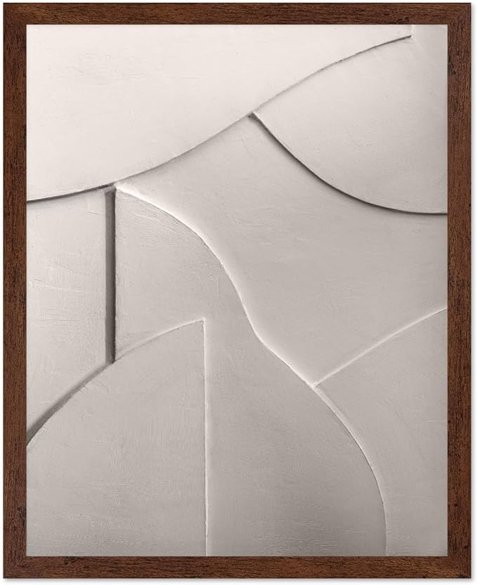 Monem Art Minimalist White Geometric Texture Print - Abstract Scandinavian Wall Art Poster - Wall Decor for Living Room, Bedroom or Office - 16x20 Brown Framed Wall Art by Mareike Bohmer