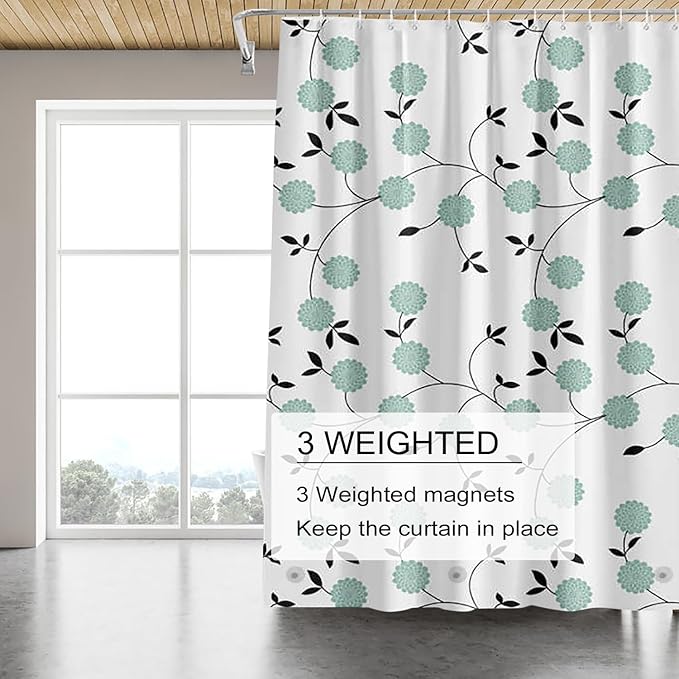 TIKABC Shower Curtain Liner, 4G PEVA Shower Liner, Plastic Waterproof Shower Curtains, 72x72 inch with Grommet Holes 3 Magnetic Weights