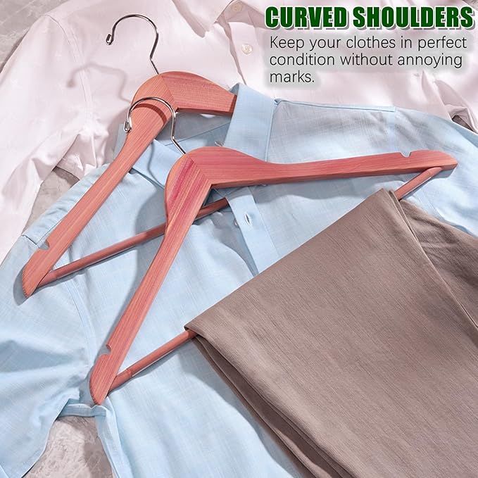 Amber Home 16 Pack Cedar Coat Hangers, Wooden Suit Hangers with Non-Slip Pant Bar, Cedar Hangers for Closet Organization, Shirts, Jackets, Dresses, and Pants