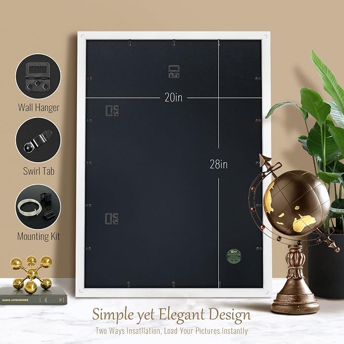 VCK 20x28 Picture Frame Set of 4 - White, Gallery-Quality Wood Poster Frames, 1.1-Inch Wide Border, Polished Plexiglass, Vertical or Horizontal Wall Display for Photo/Art/Prints, White