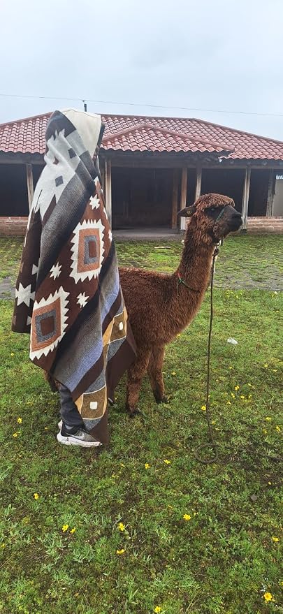 Alpaca Wool Blanket, Throw Size 78 x 47, Reversible 2 in 1, Thick and Ultra Soft, Hypoallergenic, Non-Itchy, Handmade in Ecuador. Premium Alpaca Wool Thtow Blanket for Cozy Comfort. (Brown Coffee)