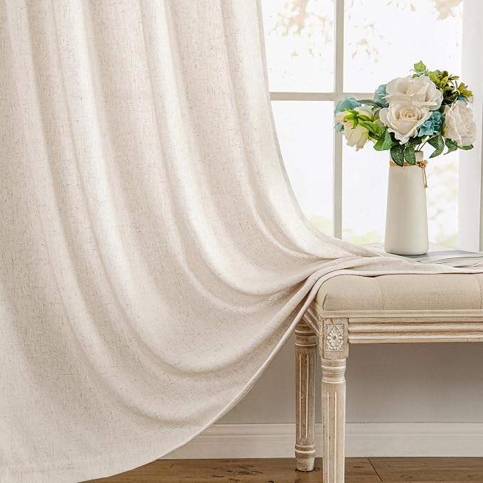 MIULEE Non-See-Through Privacy Linen Curtains 2 Panels, Light Filtering Window Curtains Farn House Textured Back Tab Semi Sheer Drapes for Bedroom Living Room, 52 x 72 Inches Long, Cream