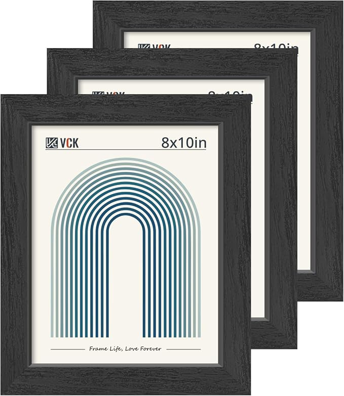 VCK 8x10 Picture Frame Set of 3, Black Wood Frames, Gallery Wall Decor Photo Frames for Wall Mounting Horizontally or Vertically