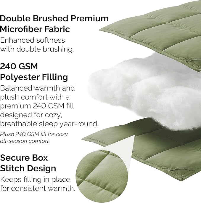 Southshore Fine Living, Inc. Twin Comforters, Oversized Bedding, Down-Alternative Sage Green Comforter Twin Size, Fluffy Comforter, Easy Care, Pet Hair Resistant Bedding, Sage Green Comforters