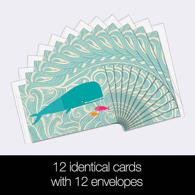 Tree-Free Greetings - All Occasion Cards - Artful Designs - 12 Greeting Cards + White Envelopes - Made in USA - 100% Recycled Paper - 4 x 6 - Whale of a Time (FS56236)