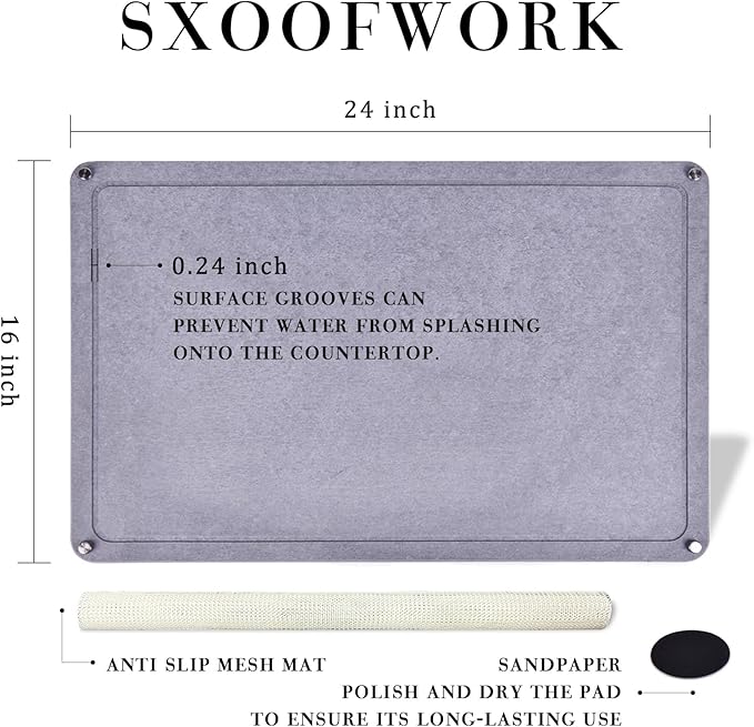 Large Diatomaceous Earth Stone Dish Drying Mat – Quick Drying, Super Absorbent Kitchen Mat for Counter, Dish Drying Rack, Non-Toxic Food Grade Stone Bath Mat
