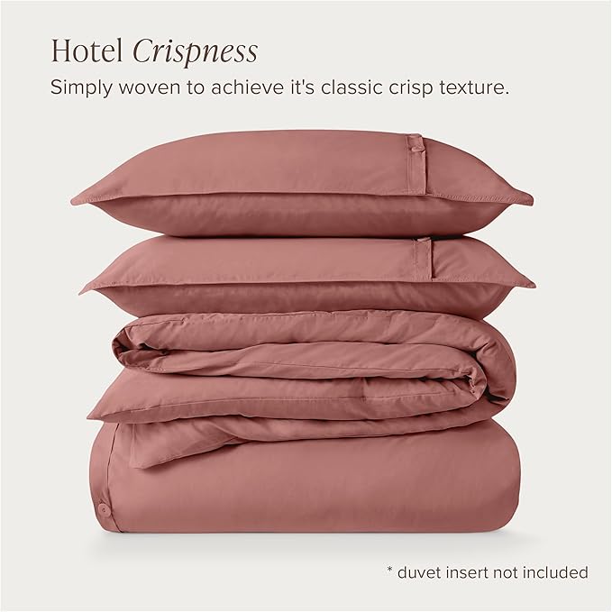 Bare Home 100% Organic Cotton Full Duvet Cover Set - Crisp Percale Weave - Lightweight & Breathable - Cooling Duvet Cover Set (Full, Dusty Rose)