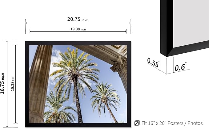 Monem Art Palermo Palm Trees Sicily Print - Tropical European Architecture Poster - Wall Decor for Living Room, Bedroom or Office - 16x20 Black Framed Wall Art by Mareike Bohmer