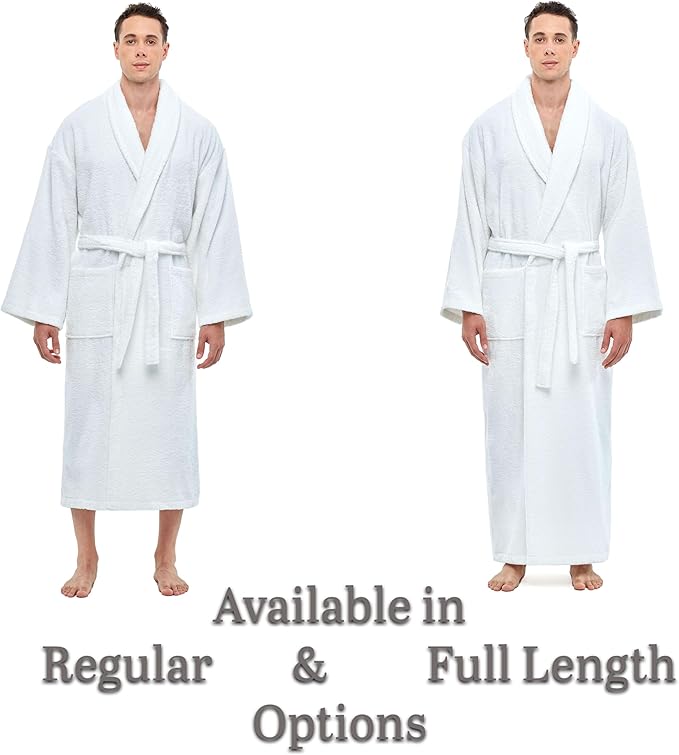 Arus Men's Shawl Collar Robe, Turkish Terry Cotton Bathrobe with Regular and Full Length Options