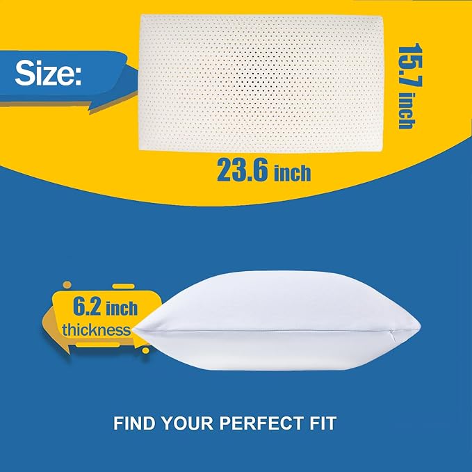 Talalay 100% Natural Premium Latex Pillow,Bed Pillow for Sleeping with Removable Cotton Cover, Helps Relieve Pressure, Breathable, Pressure Relief, Durable, Best Gift (1, Standard (Mid Loft))