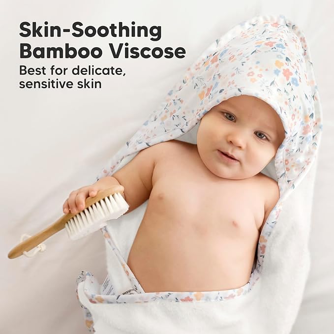 KeaBabies Baby Hooded Towel and Baby Hair Brush and Baby Comb Set - Baby Towel, Wooden Baby Brush with Soft Goat Bristle