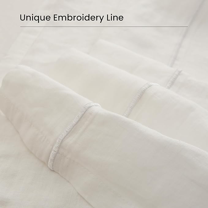 100% French Linen Pillowcases with Embroidery - Pack of 2 - Washed Solid Color Natural Flax Soft Breathable - White, 20'' x 40''