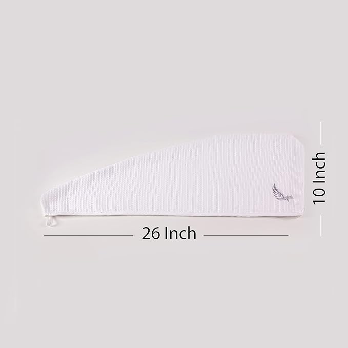 100% Turkish Cotton Hair Towel Wrap for Women,Non Microfiber,Super Absorbent,AntiFrizz,Plopping Hair Drying Waffle Bath Towels for Curly,Long&Thick Hairs,Head Wrap,2 Pack10x26inc (white+white)