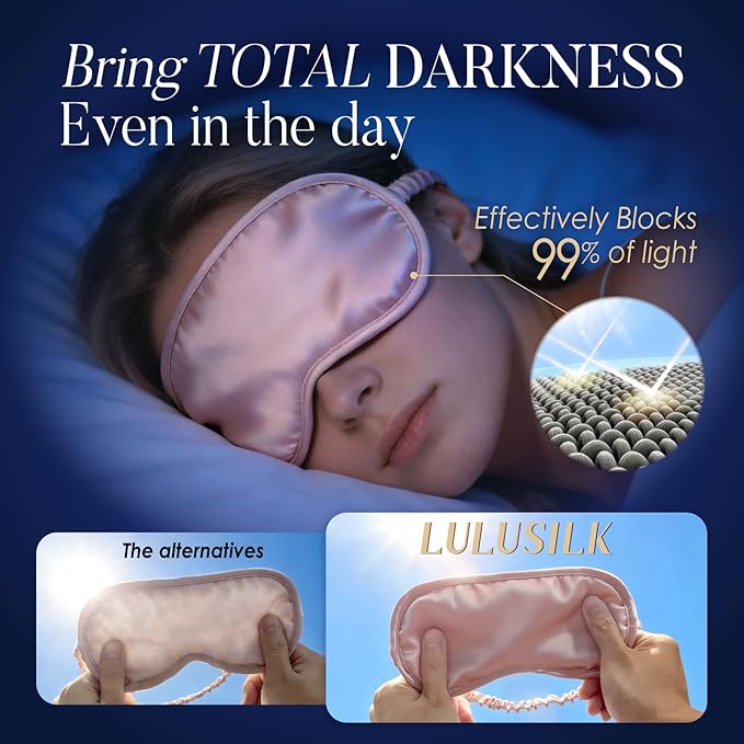 LULUSILK 100% Mulberry Silk Sleep Mask, Lavender Silk Eye Cover for Sleeping, Pack of 1