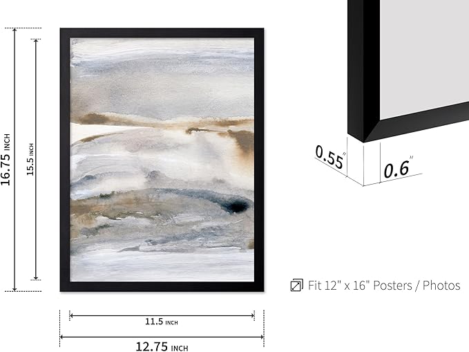 Monem Art Neutral Abstract Watercolor Landscape Wall Art - Minimalist Earth Tone Contemporary Painting Poster - Modern Calm Aesthetic Art Print - 12x16 Black Framed Wall Art by Mareike Bohmer