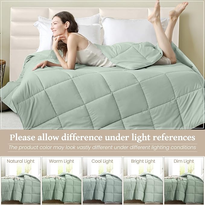 Homelike Moment Twin Comforter Duvet Insert - Green Down Alternative Bed Comforter Twin Size, Lightweight Bedding Comforters Quilted Soft All Season Solid Green
