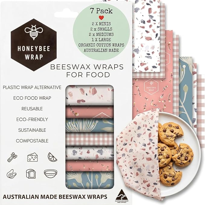 Reusable Beeswax Wraps for Food | 7 Pack | Eco Friendly, Organic, Biodegradable, Plastic Free, Bee's Wrap Bowl Covers and Food Storage | Cling Wrap Alternative