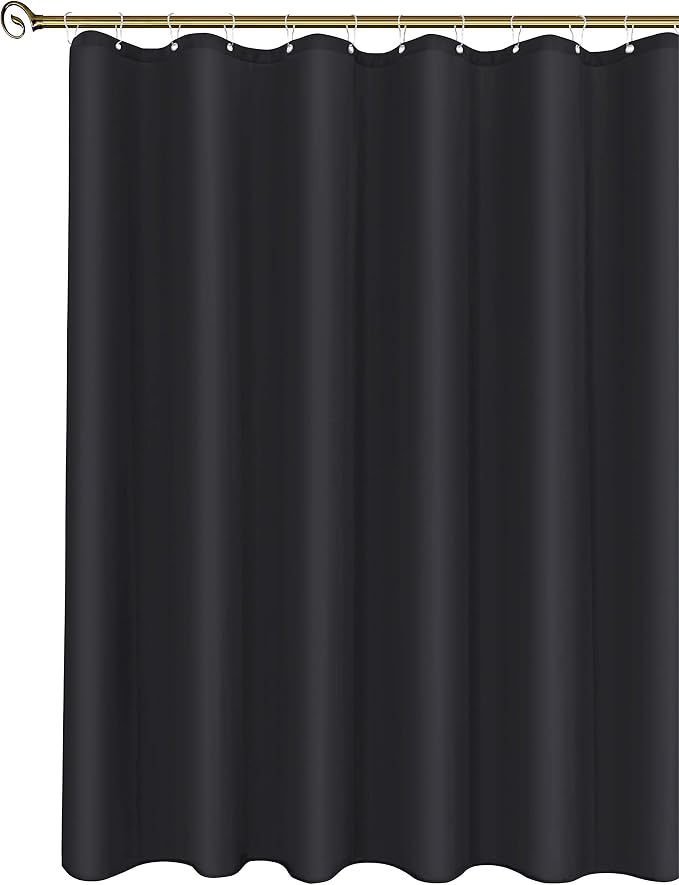 Biscaynebay Fabric Shower Narrow Stall Liners 48" Width by 72" Length, Black Water Resistant Bathroom Curtains, Rust Resistant Grommets (8 Holes) Weighted Bottom Machine Washable