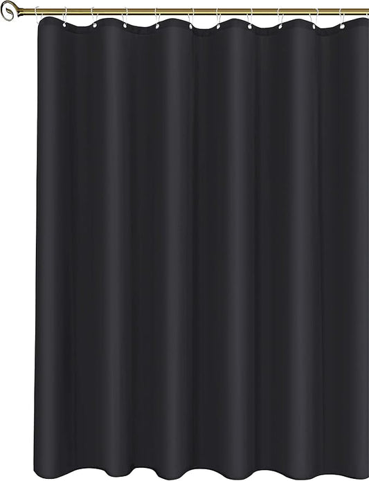Biscaynebay Fabric Shower Curtain Long Stall Liners 54" Width by 78" Length, Black Water Resistant Bathroom Curtains, Rust Resistant Grommets (9 Holes) Weighted Bottom Machine Washable
