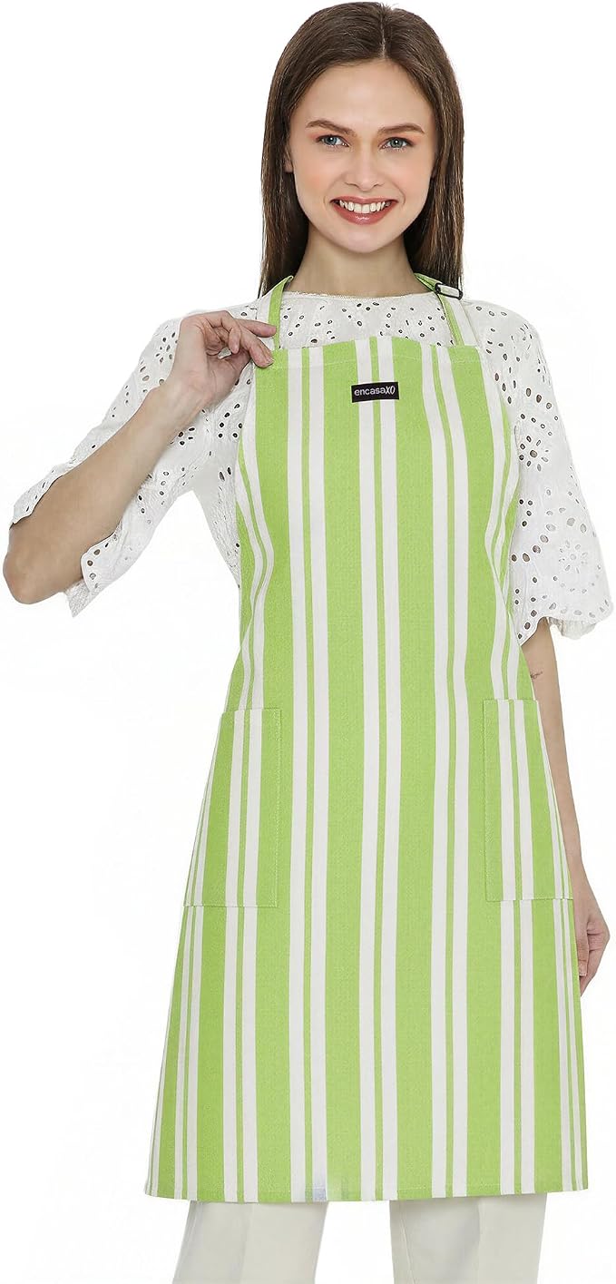 Encasa XO Cotton Kitchen Aprons for Women & Men with Pocket & Towel Loop, Adjustable Neck & Back Strap for Cooking, Baking