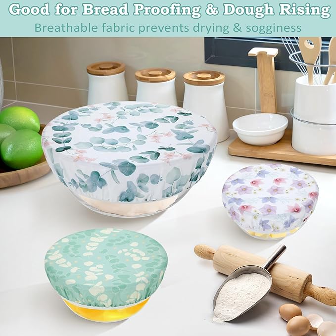 5-Size Reusable Beeswax Elastic Bowl Covers for Bread Proofing, Cotton Cloth Flexible Beeswax Wraps for Sourdough Cover and Food Storage Shower Caps for Sourdough Bread Supplies