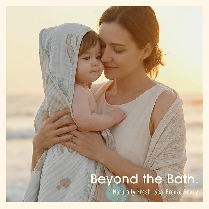 Ultra-Soft Muslin Baby Hooded Towel - 32 x 32 Inches, Ideal for Bath & Beach, Suitable for Both Boys & Girls from Newborns to Toddlers