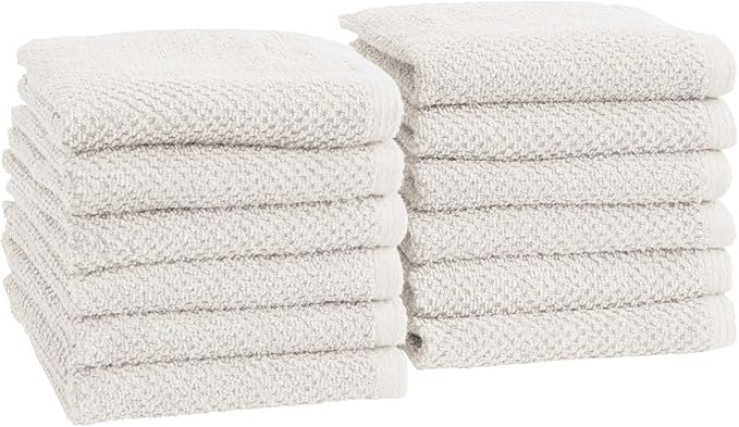 Great Bay Home 100% Cotton 12-Pack 13x13 Wash Cloth - Absorbent, Quick-Drying, Durable Face Towels for Bathroom Decor - Low-Twist, Two-Ply Fibers (Ivory)