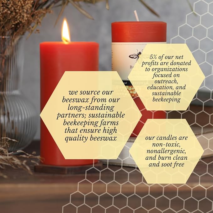 Big Dipper Wax Works Pumpkin Orange Pillar Candle, 40-Hour Long Burn, Pure Beeswax Candle, 2" x 4.75”