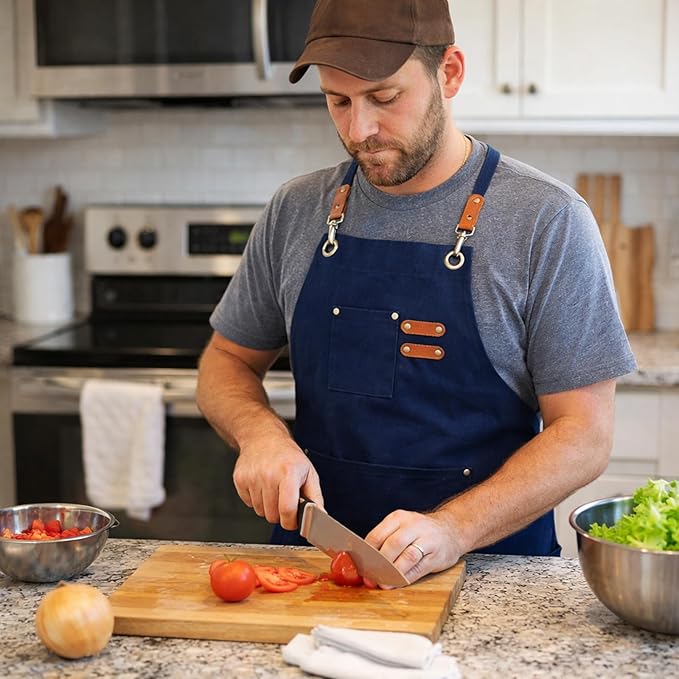Chef Aprons for Men Canvas Apron with Large Pockets and Adjustable Neck Strap for Cooking,BBQ, Gardening