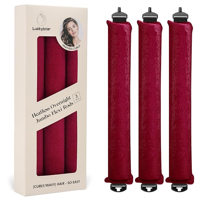 Overnight Heatless Hair Curler Blowout Rods Satin Flexi Rods for Heatless Overnight Jumbo Curls, No-Heat Styling Tools for All Hair Types, 3pcs Red
