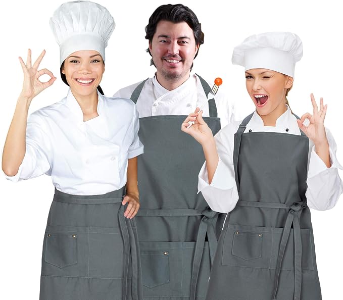 LessMo Bib Apron, Canvas Cotton Cooking Aprons 100% Cotton