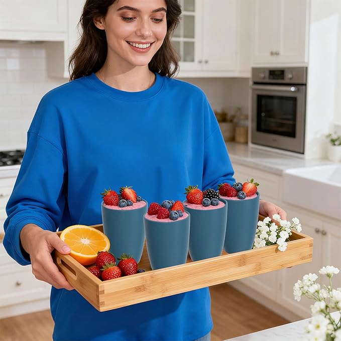 Wheat Straw Drinking Cups Set of 6, 16 OZ Unbreakable & Lightweight Plastic Cups Reusable, Dishwasher Safe Tumblers for Camping, Kitchen, RV, Party， Dark Blue