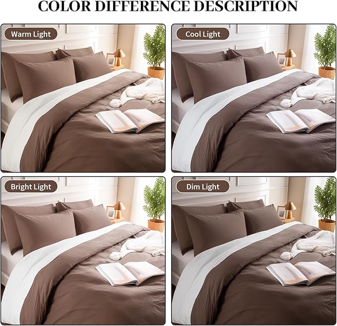 NEXHOME PRO Full Duvet Cover Set – 100% Certified Organic Cotton with Washed Feel & Linen-Like Texture, Comfortable & Breathable, Home Bedding Set Dark Brown (No Comforter)
