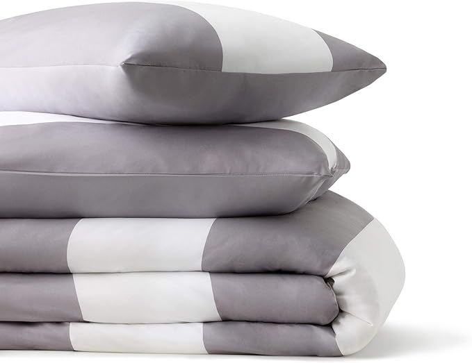 LINENSPA All Season Hypoallergenic Down Alternative Microfiber Comforter, California King, Gray/White